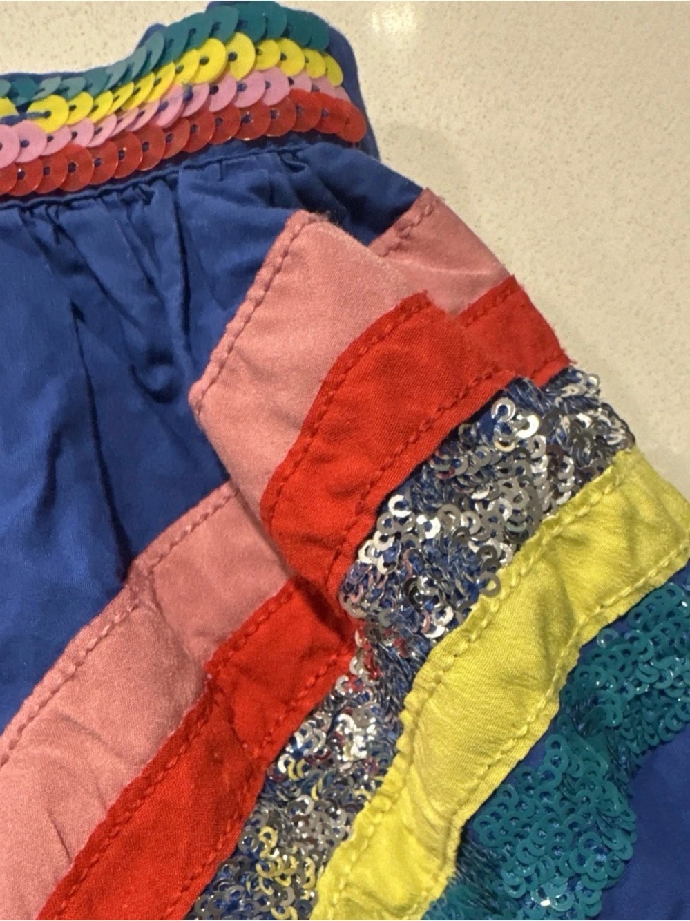 Mini Boden Girls 8-9Y Blue Rainbow Sequin Flare Skirt Pull On Lined Elastic - Picture 7 of 8